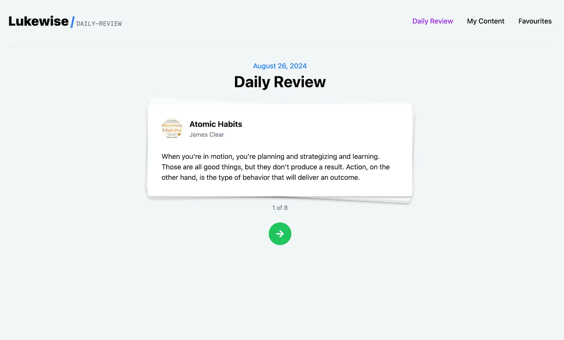 Lukewise Daily Review page.